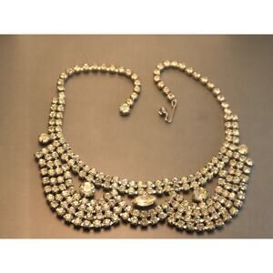 Vintage Rhinestone Large Bib Necklace Glamorous Wedding